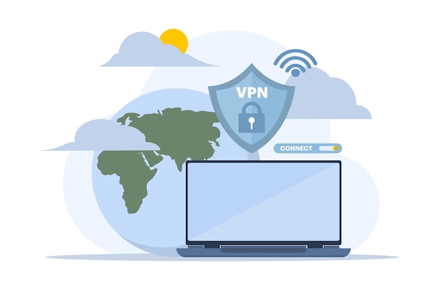 スマートフォンで個人データを保護するために VPN 技術システムを使用するベクトルイラスト