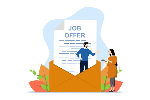 Illustrazione vettoriale di un concetto di posto vacante o di reclutamento con una busta e-mail che offre un nuovo lavoro