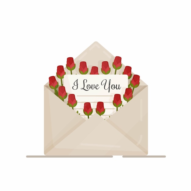 バレンタインデーの花の封筒のベクトル図