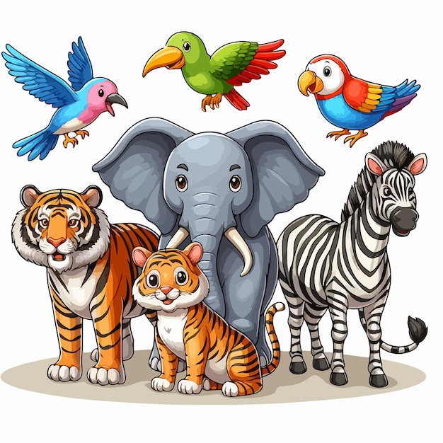 Vettore vector illustration of various wild and african animals set cartoons