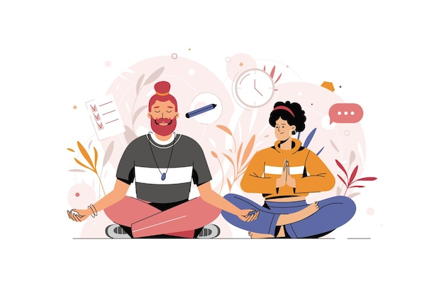 労働時間瞑想休憩スチーム ヨガの健康上の利点のベクトル イラスト ベクトル概念