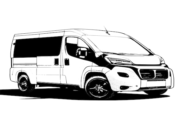 Vector vector illustration of a vehicle outlined in black with a textured appearance on white background