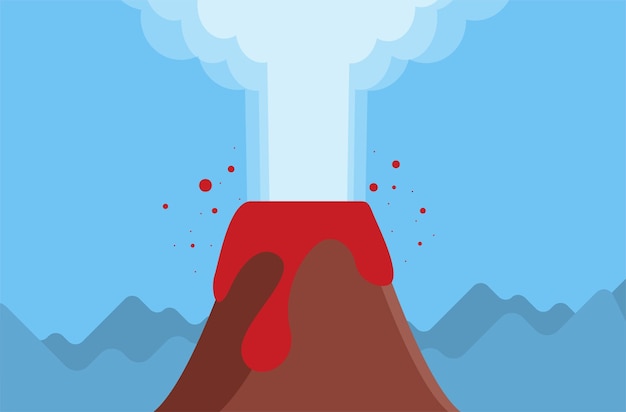 Векторная иллюстрация стиля плоского дизайна извержения вулкана