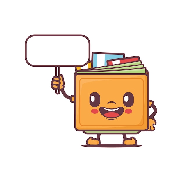 Vector illustration of a wallet cartoon mascot with a blank board