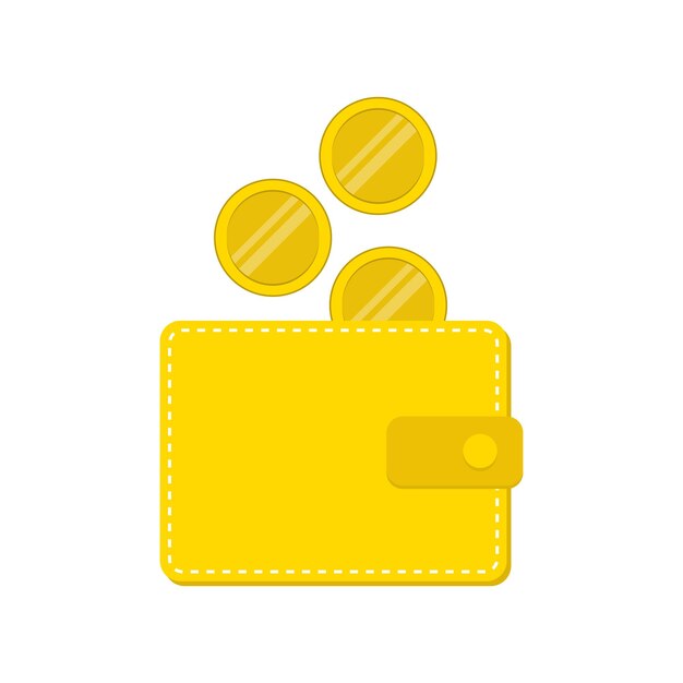 vector illustration of a wallet filled with gold coins with a white background