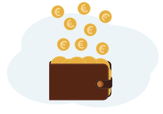 Vector illustration of a wallet full of coins with the image of euro