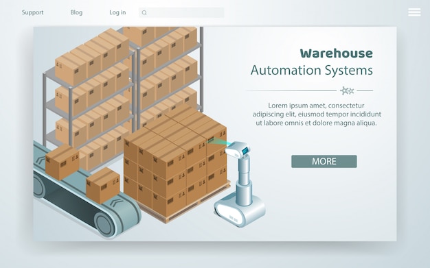 벡터 일러스트 레이 션 창고 자동화 시스템.