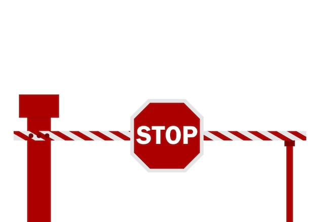 Vector illustration of a warning fence of a barrier in red and white color. stop sign.