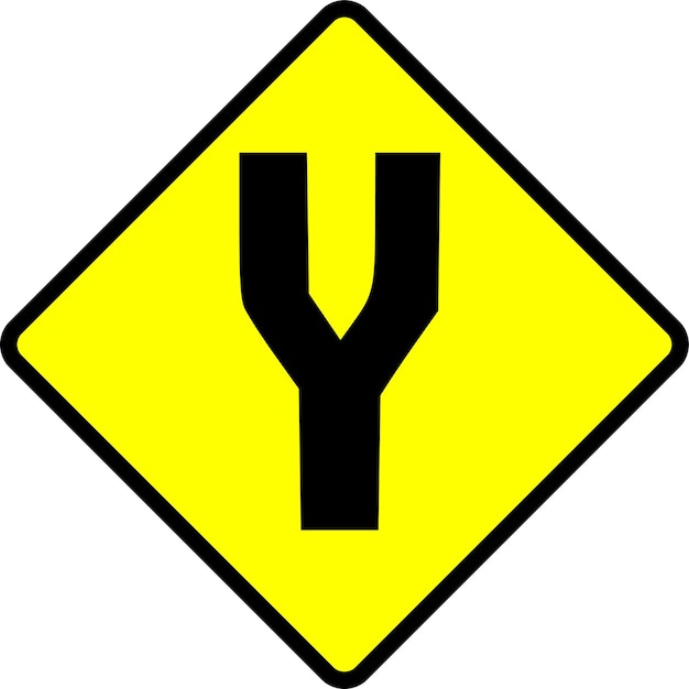 Vector Illustration Of A Warning Sign For A Fork In Road Yellow And Black Caution Sign Drawing