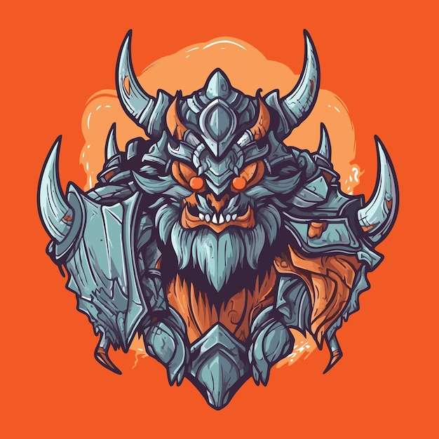 Vector illustration of a warrior head on orange background Design for tshirt