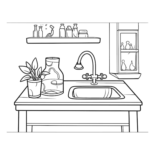 Vector vector illustration of washbasin in the bathroom hand drawn style