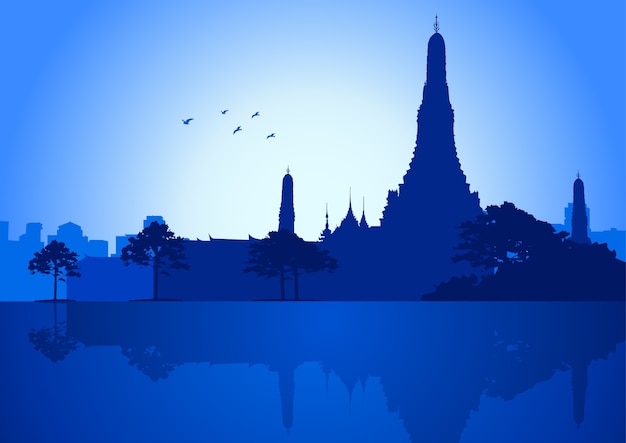 Vector illustration of Wat Arun Temple in Bangkok