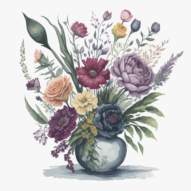 Vector illustration of a watercolor vase of flowers