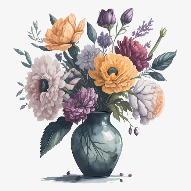 Vector illustration of a watercolor vase of flowers