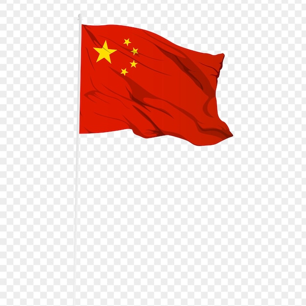 透明な背景の波状の中国国旗のベクトルイラスト
