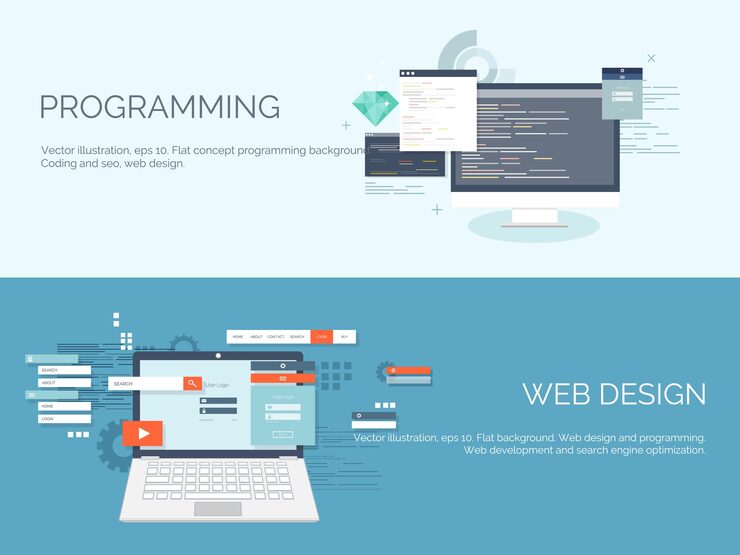 Vector vector illustration web search flat computing background programming coding development search