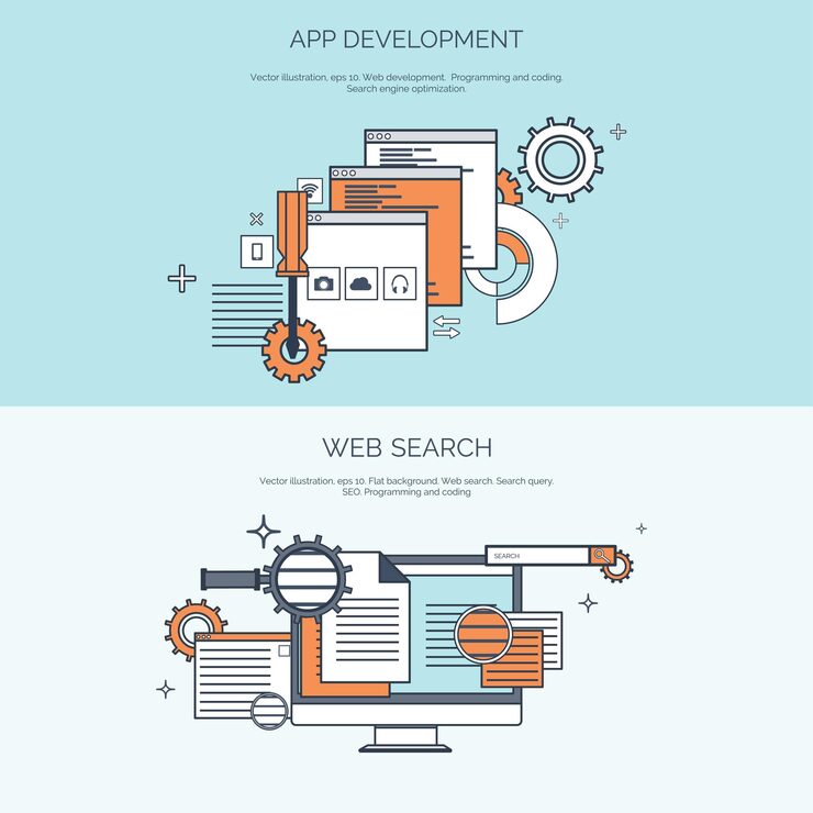 Vector vector illustration web search flat computing background programming coding development search