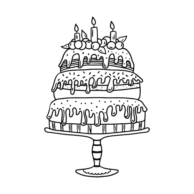 Vector illustration of wedding cake with berries decoration isolated on a white Festive cake