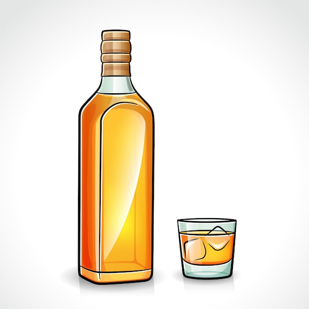 Vector vector illustration of whiskey bottle with glass