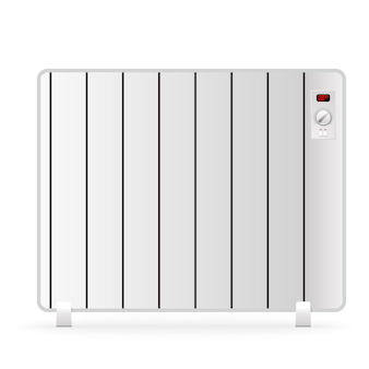 Illustrazione vettoriale di riscaldatore ad aria bianco con display a led e manopola di regolazione. isolato su sfondo bianco