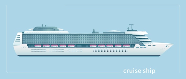 Vector the vector illustration of a white cruise ship is isolated on a blue background