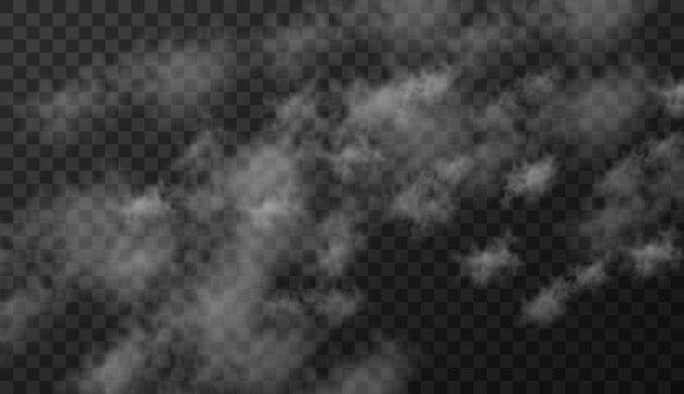 Illustrazione vettoriale di nuvole fumose bianche su sfondo trasparente