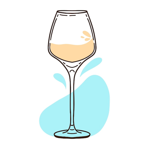 ホワイトワイングラスのベクトルイラスト手描きのスタイルポストカードやワイン会社のロゴ