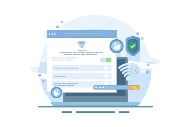 Векторная иллюстрация концепции безопасности и защиты сети Wi-Fi или шифрования Wi-Fi