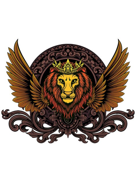 vector illustration of a winged lion king decoration ornament