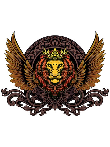 Vector illustration of a winged lion king decoration ornament