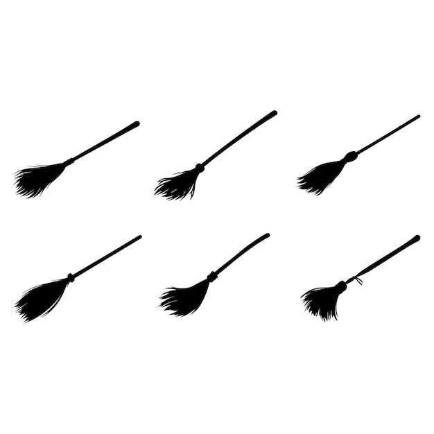 Vector Illustration of Witch Broomsticks Silhouette Set Witch Symbol and Halloween Logo