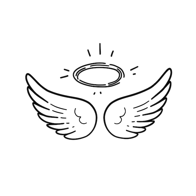 ベクトル 角度の翼とハローのベクトル図 手描きの天使の翼のベクトル アート