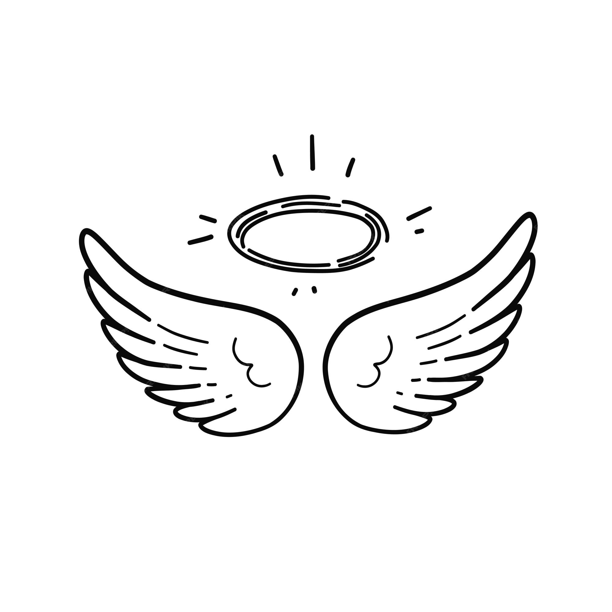Premium Vector | Vector illustration with angle wings and halo hand drawn angel wings vector
