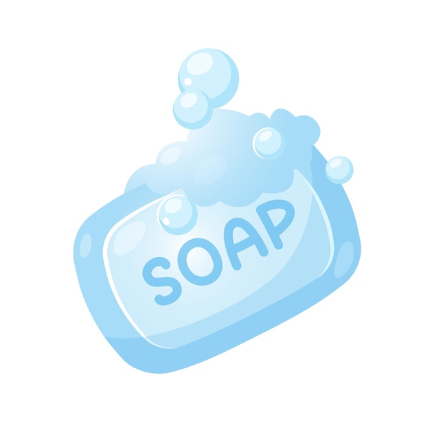 Vector illustration with bathing soap and foam for hand washing isolated on white background