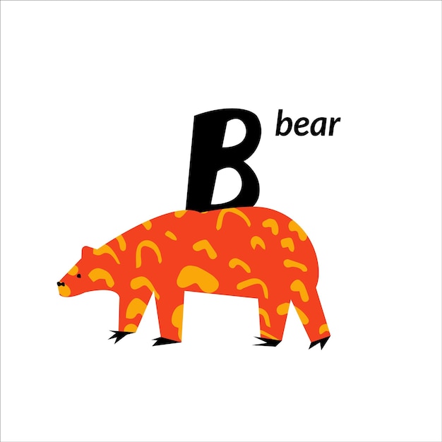 Vector illustration with bear and English capital letter B childish alphabet for language learning