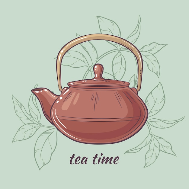vector illustration with brown teapot on color background