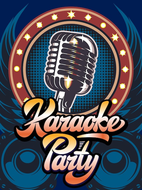 Vector illustration with calligraphic inscription karaoke party on white background