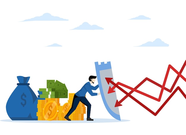 Vector vector illustration with the concept of financial security to maintain wealth or lose money