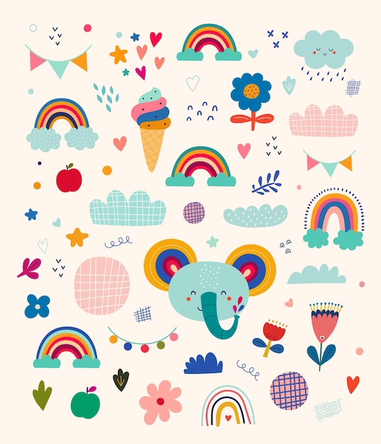 Vector illustration with cute elephant. nursery baby illustration