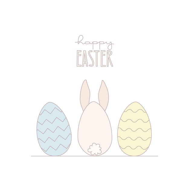 Векторная иллюстрация с пасхальными яйцами Уши кроликов с надписью для шаблона стикера карты