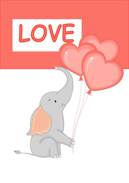 Vector vector illustration with elephant for valentine's day.