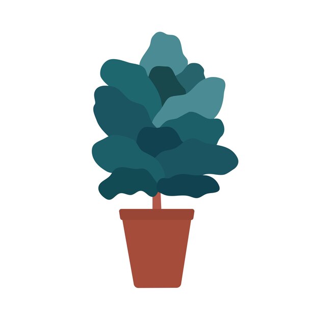 Vector illustration with exotic plant Ficus lyrata in ceramic pot Beautiful flower