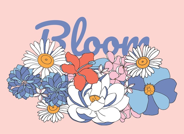 Vector illustration with flowers and leaves in pastel colors