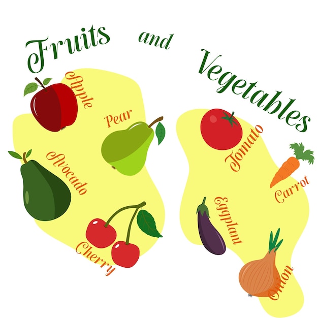 벡터 신선한 과일과 야채와 벡터 일러스트 레이 션 건강 식품