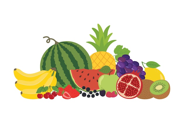 Vector illustration with fresh organic fruits. Healthy Food.