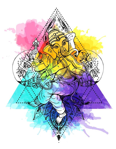 Vector illustration with Ganesha Drawing by hand Good for print for tshirt card invitations