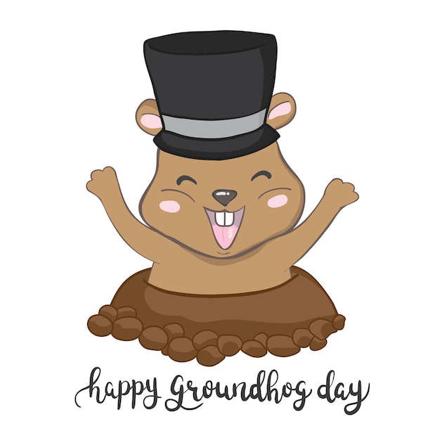 Vector illustration with groundhog and text. Happy Groundhog Day Theme.