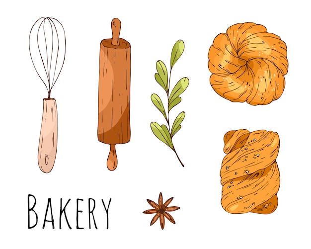 Vector vector illustration with hand drawn bakery elements