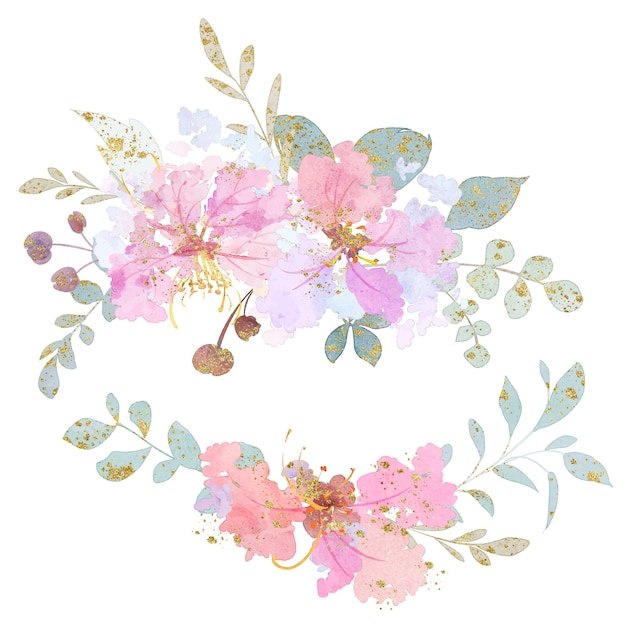 Vector illustration with hand painted watercolor floral