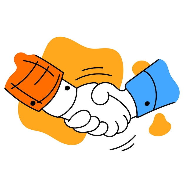 Vector vector illustration with hand shake over white yellow background